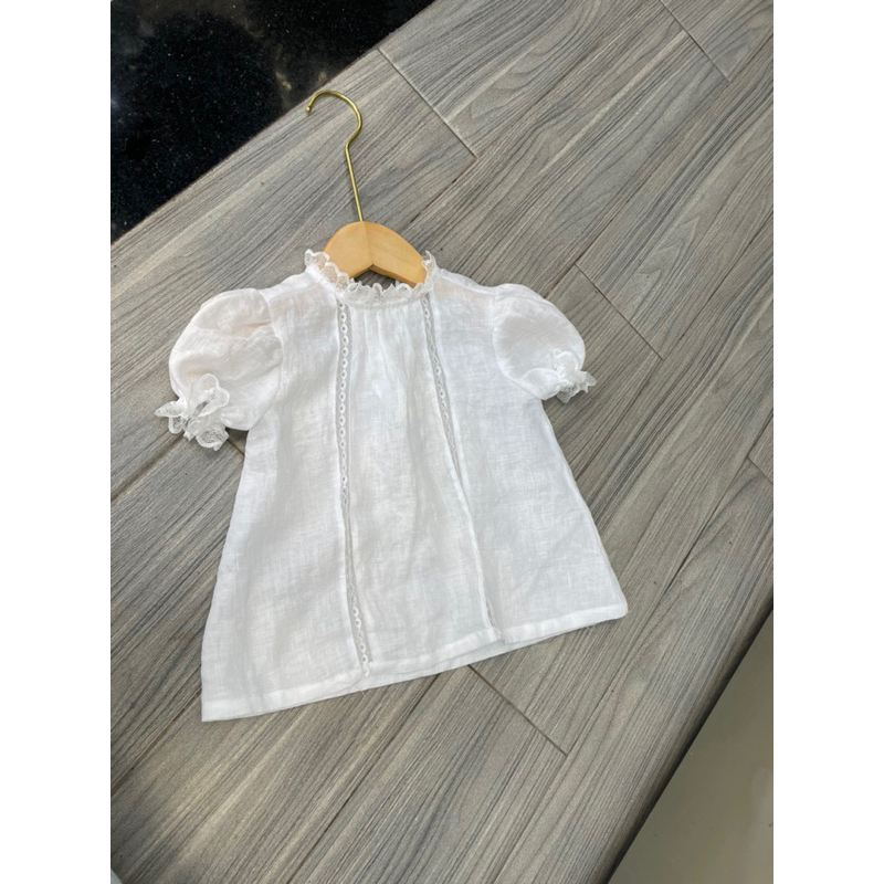 Áo bé gái linen premium phối ren