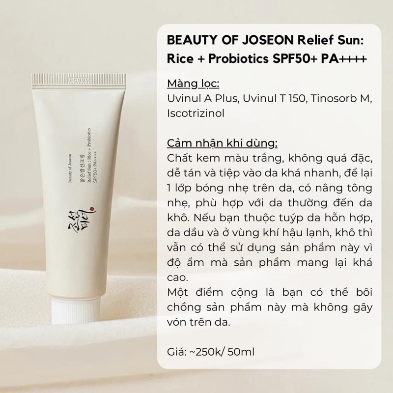 Kem Chống Nắng Beauty of Joseon Relief Sun : Rice + Probiotics SPF50+ PA++++