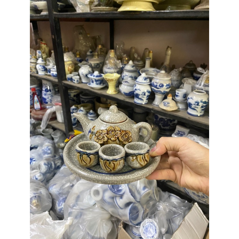 Bộ Ấm Chén Thờ Men Rạn Bát Tràng