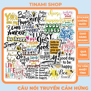 Bộ 50 hình dán sticker chống nước những câu nói truyền cảm hứng tích cực trang trí decor