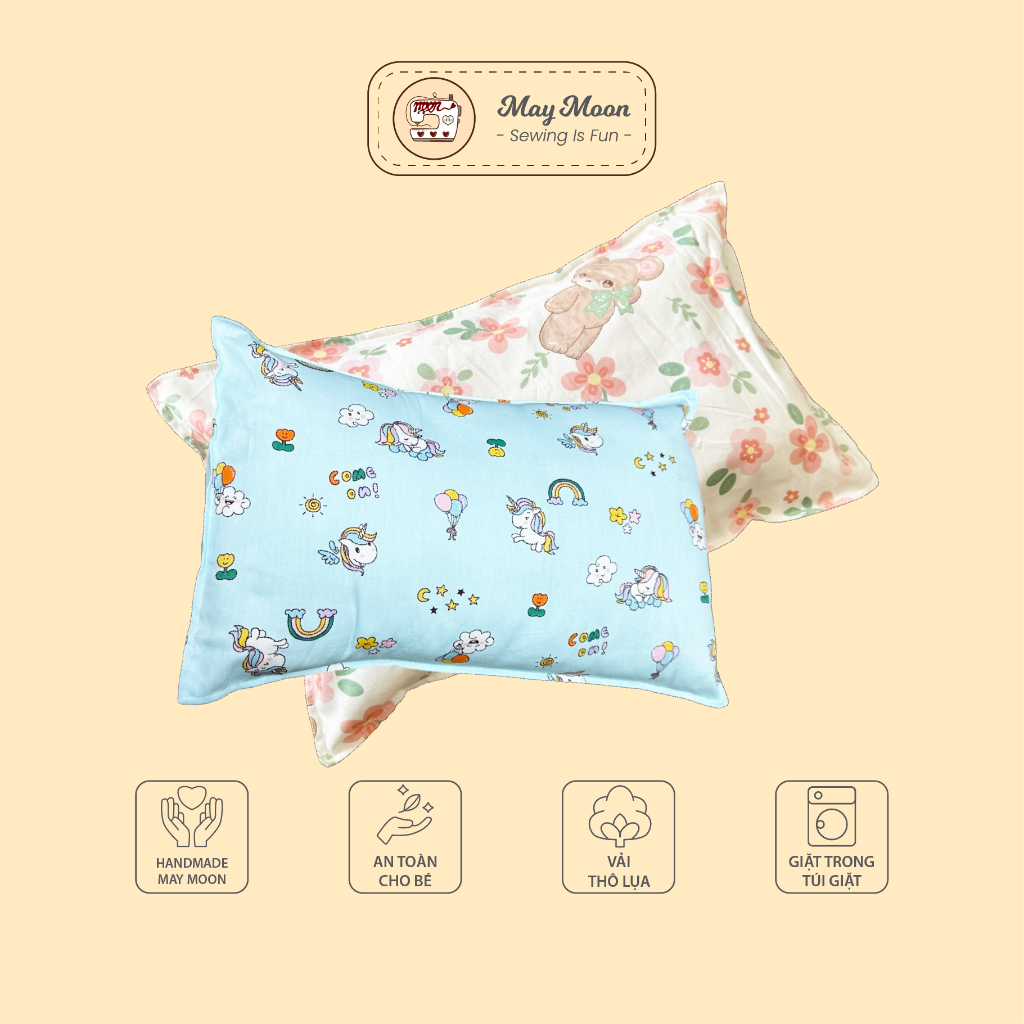 Gối trẻ em vải thô lụa/thô cotton nhiều mẫu vải đẹp cho bé lựa chọn