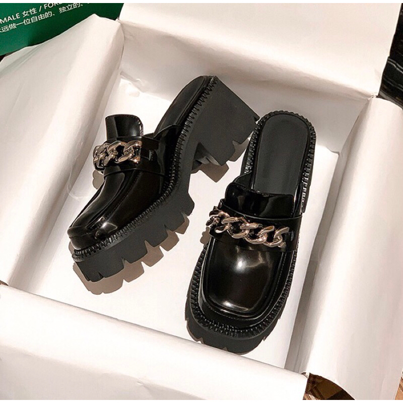 Giày Nữ Cao Gót Dạng Sục Form Dáng Oxford Độn Đế 5.5cm