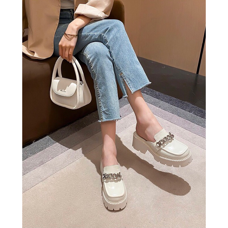 Giày Nữ Cao Gót Dạng Sục Form Dáng Oxford Độn Đế 5.5cm