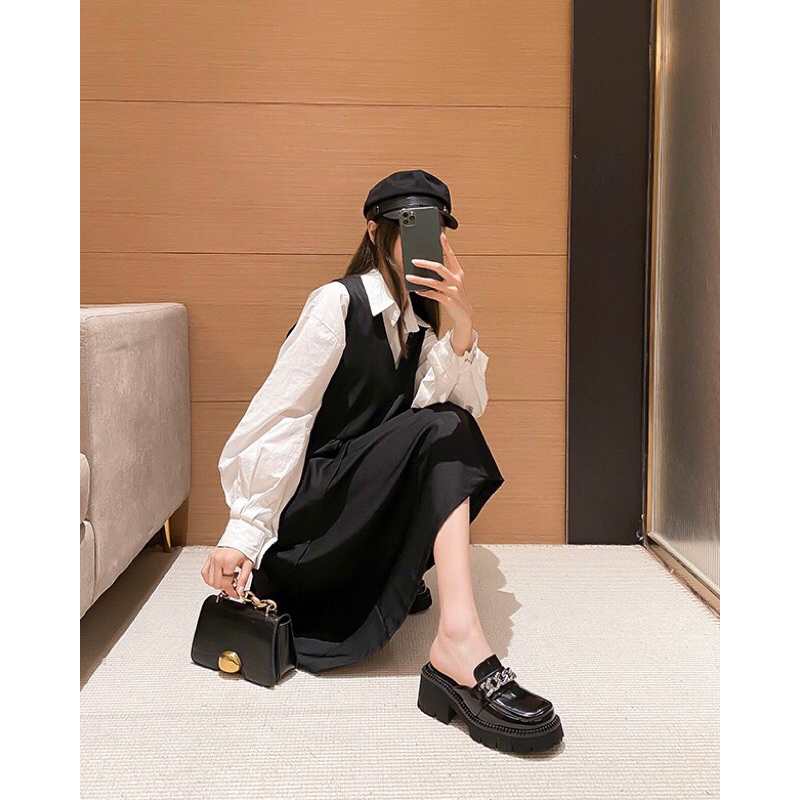 Giày Nữ Cao Gót Dạng Sục Form Dáng Oxford Độn Đế 5.5cm