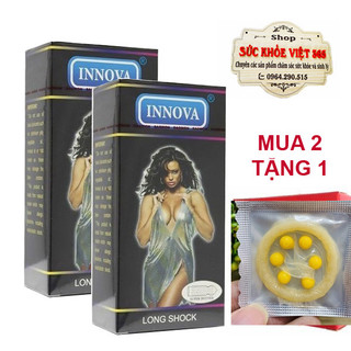 Hàng thật 100% bao cao su Innova Đen Long Shock gân gai, chống xuất sớm, kéo dài thời gian size 52 mm (hộp 12 x 2)