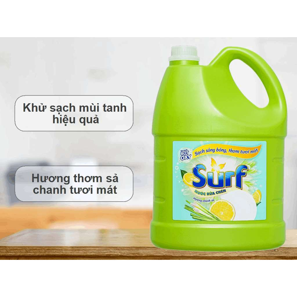 Nước rửa chén Surf hương chanh sả sạch sáng bóng thơm tươi mát can 3.47 lít