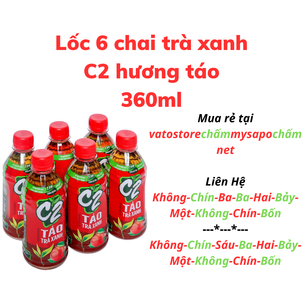 Thùng 24 chai trà xanh C2 hương táo 360ml / Lốc 6 chai trà xanh C2 hương táo 360ml