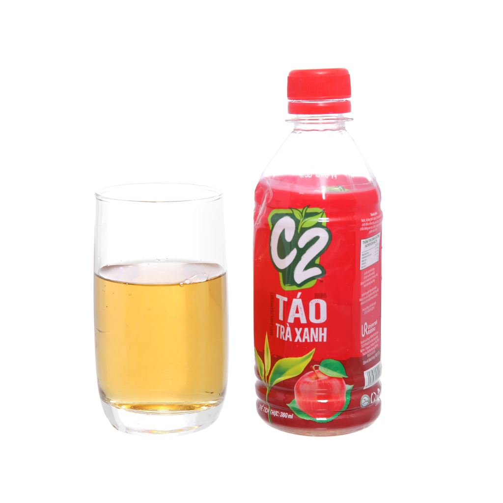 Thùng 24 chai trà xanh C2 hương táo 360ml / Lốc 6 chai trà xanh C2 hương táo 360ml