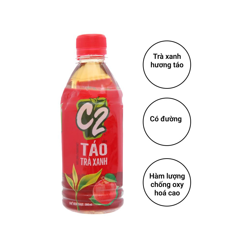 Thùng 24 chai trà xanh C2 hương táo 360ml / Lốc 6 chai trà xanh C2 hương táo 360ml
