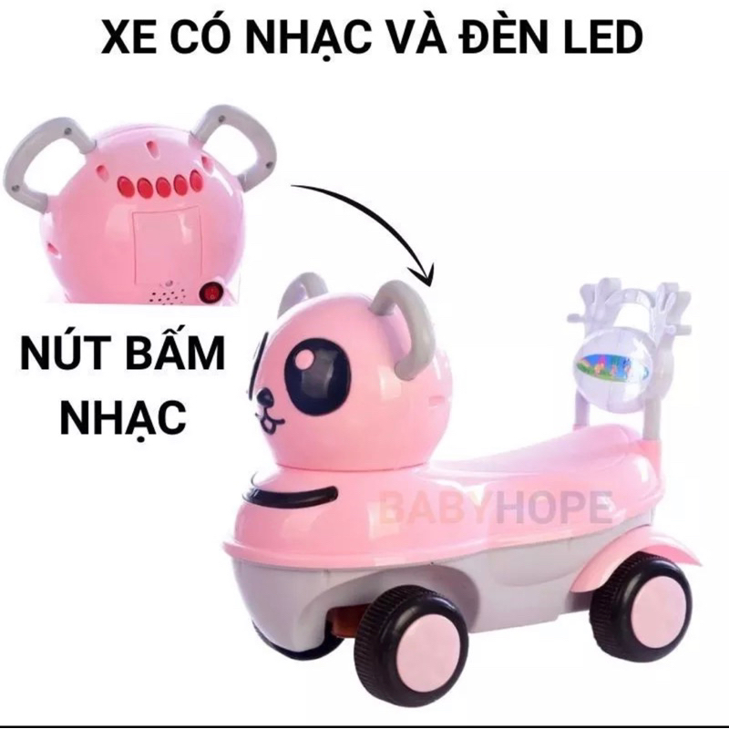 XE CHÒI CHÂN HÌNH CON GẤU 4 BÁNH CHO BÉ CÓ NHẠC - ĐÈN NHÁY