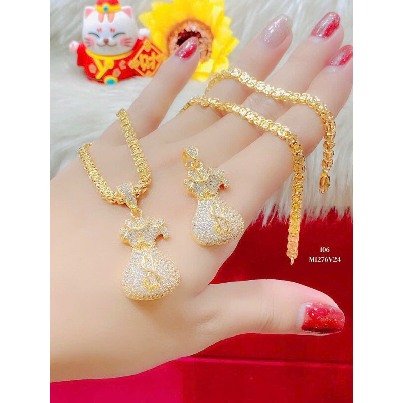 Dây chuyền nữ kiểu đồng tiền mặt túi tiền mạ vàng 18