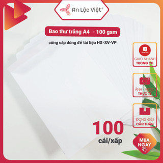 [GIÁ SIÊU SỐC] Xấp 100 cái Phong Bì Trắng - Bao Thư A4 Trắng Dày Định Lượng 100gsm đựng tài liệu chứng từ rất tiện lợi