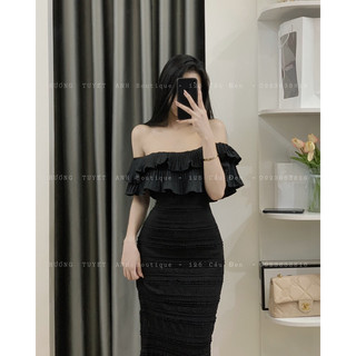 Đầm ren xốp trễ vai dập ly