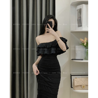 Đầm ren xốp trễ vai dập ly