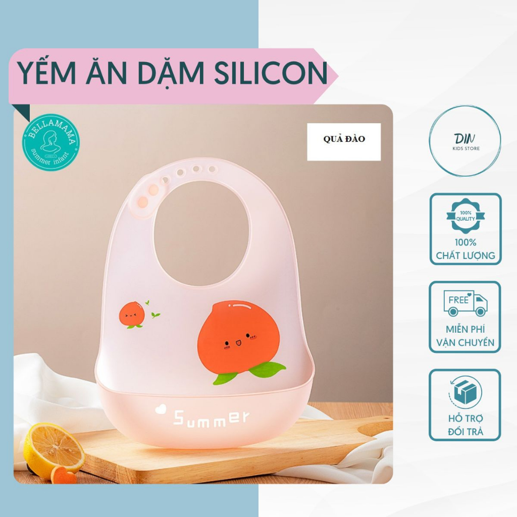 Yếm Ăn Dặm Silicon Siêu Mềm Có Máng Cho Bé Ăn Ngon
