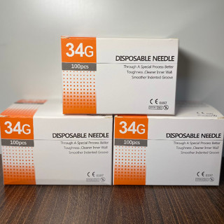Hộp 100 đầu kim 34G DISPOSABLE tiêm meso căng bóng Hàn Quốc( màu xanh), 34G 4MM VIVARO