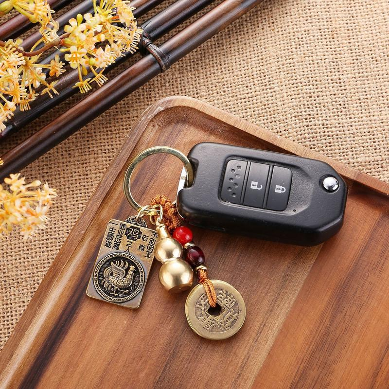 Móc khoá xe máy ô tô 12 con giáp đồng thau,Móc treo chìa khoá bản mệnh bình an may mắn tặng kèm chu sa