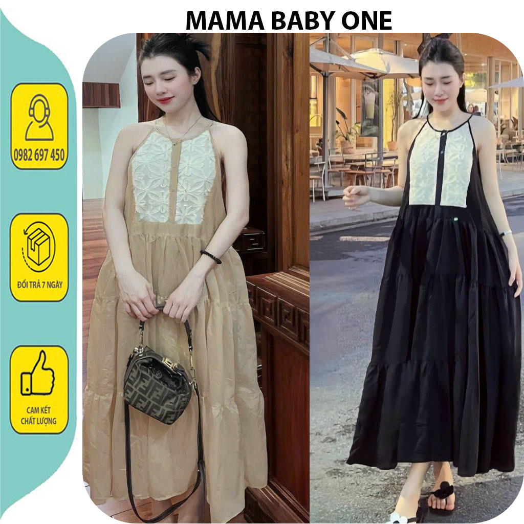 VÁY BẦU MÙA HÈ ĐI BIỂN ĐI TIỆC-ĐẦM BẦU THIẾT KẾ CỔ YẾM TƠ PHỐI TRẮNG XINH XẮN SANG CHẢNH FRESIZE GIÁ RẺ