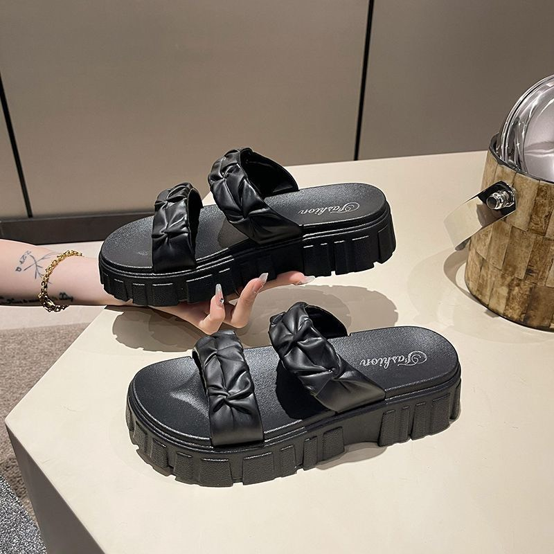 Dép lê nữ đế cao 2 quai nhũn, dép quai ngang nữ đế cao 5cm loại mới kèm ảnh thật