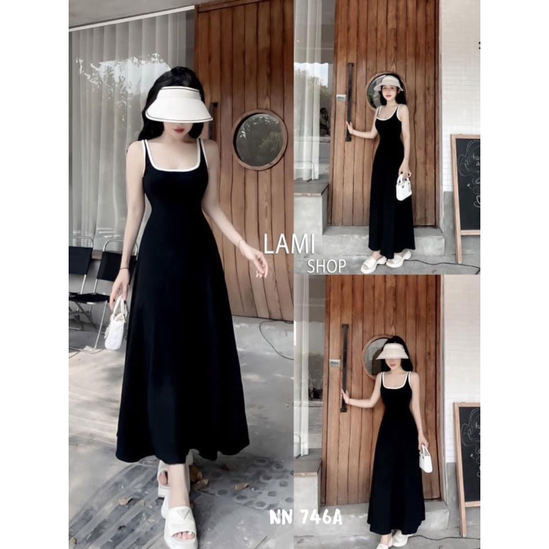 Váy Ba Lỗ Hai Dây Chất Zip Dáng Dài