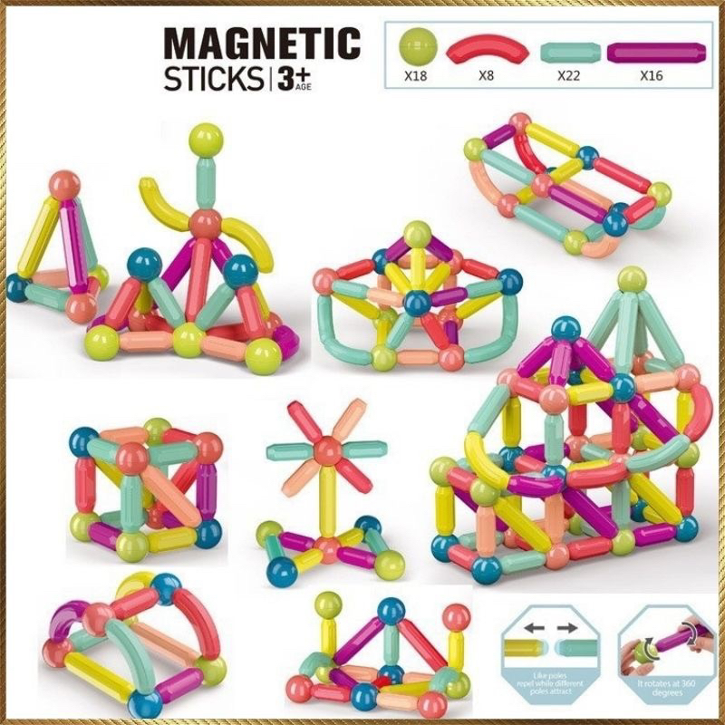 Bộ Đồ Chơi Xếp Hình Nam Châm Cho Bé, Nam Châm Xếp Hình Thông Minh, Magnetic Stick