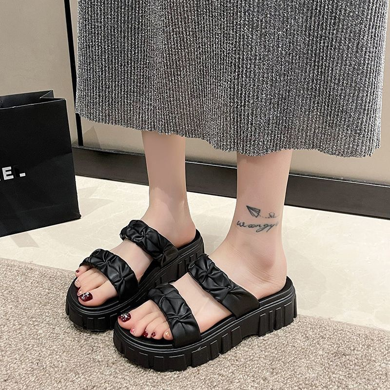 Dép lê nữ đế cao 2 quai nhũn, dép quai ngang nữ đế cao 5cm loại mới kèm ảnh thật