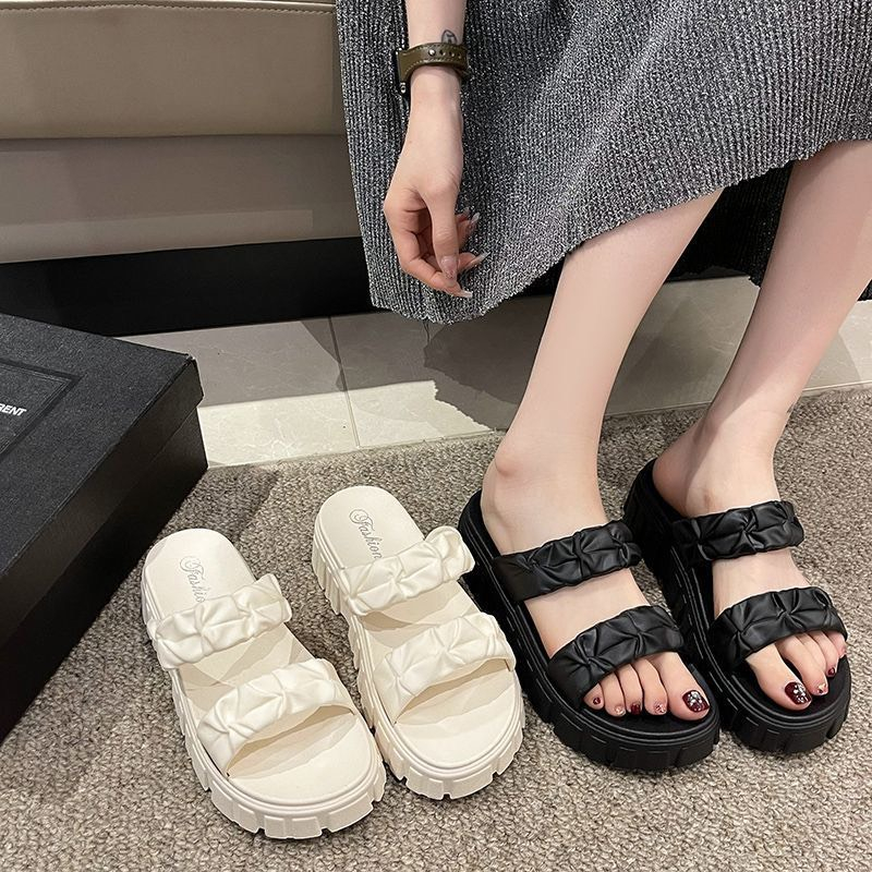 Dép lê nữ đế cao 2 quai nhũn, dép quai ngang nữ đế cao 5cm loại mới kèm ảnh thật