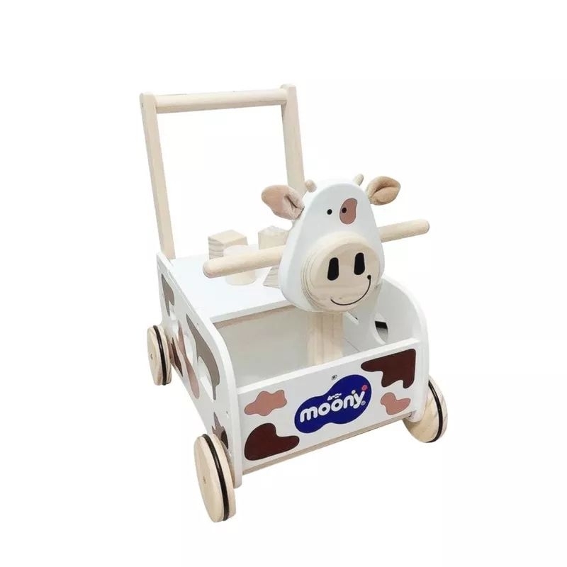 《HCM》Xe tập đi kiêm chòi chân bằng gỗ Moony cao cấp
