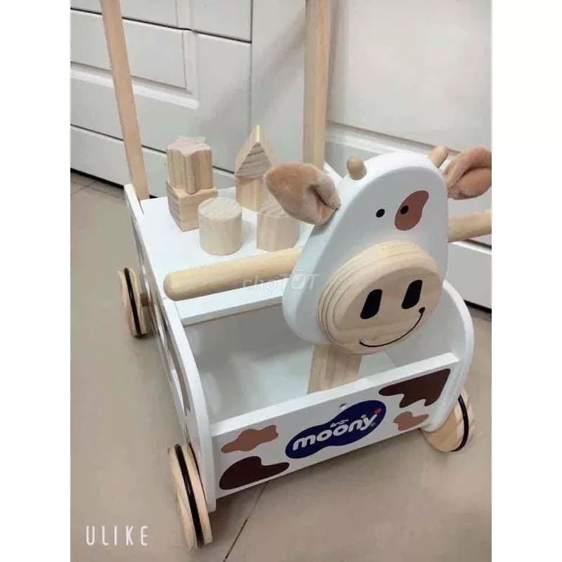 《HCM》Xe tập đi kiêm chòi chân bằng gỗ Moony cao cấp