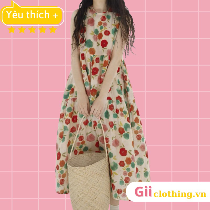 Váy baby doll xoè form rộng đi biển hoạ tiết hoa to nhiều màu sắc (Ảnh thật)