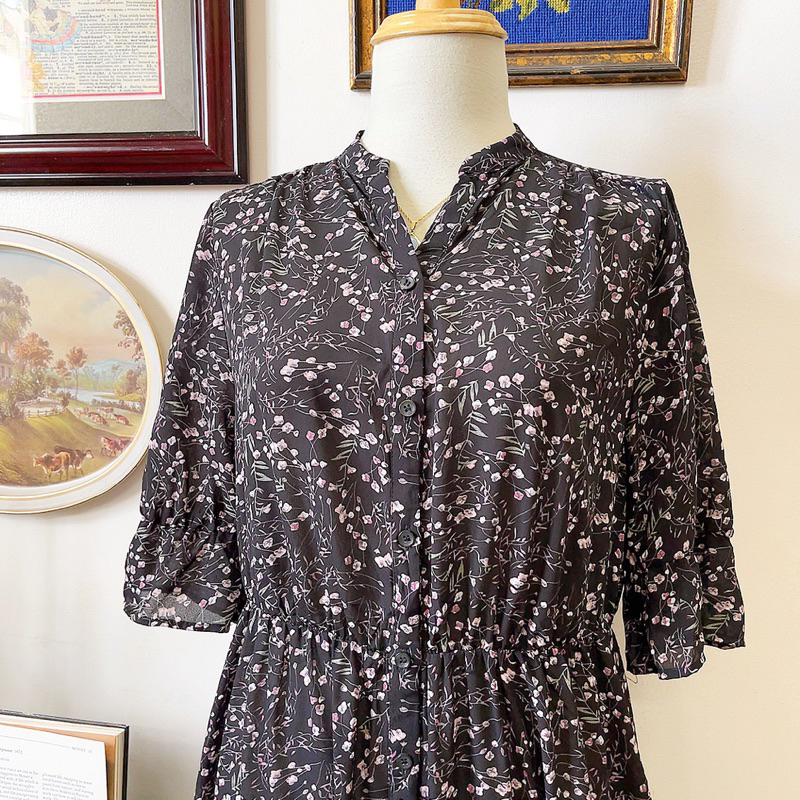 Đầm midi đen hoa nhí Nhật