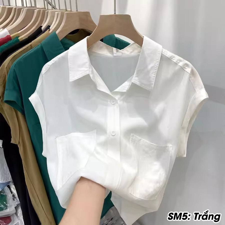 Áo sơ mi nữ, áo sơ mi tay hến chất vải nhuyễn thái mềm mịn, không phai màu, mát