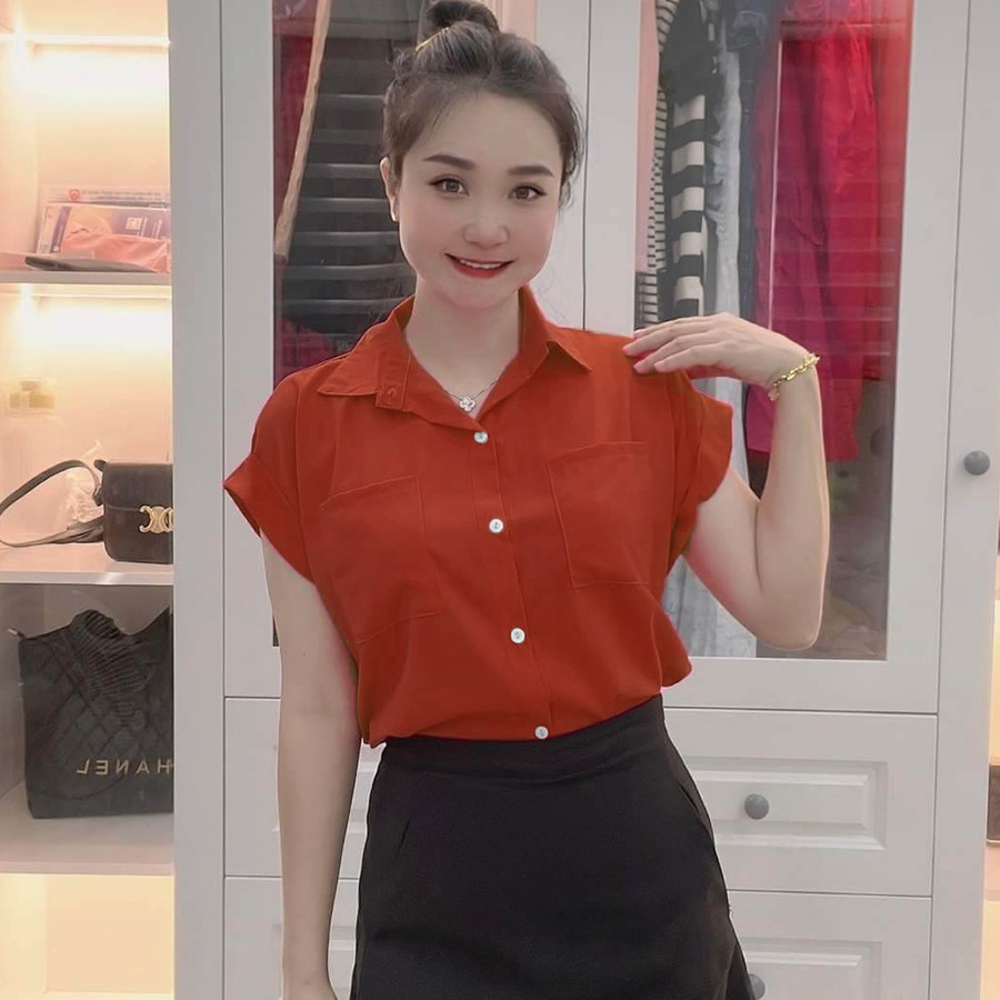 Áo sơ mi nữ, áo sơ mi tay hến chất vải nhuyễn thái mềm mịn, không phai màu, mát