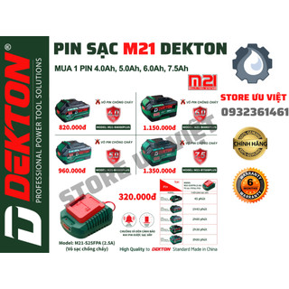 Pin Sạc Dekton PLUS XE TĂNG 21V 2Ah 3Ah 4Ah 5ah 6ah 7.5ah  Dùng cho máy DEKTON MAKITA BẢO HÀNH 6 THÁNG GIÁ TỐT