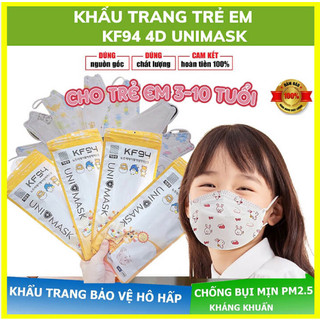 Set 50 chiếc khẩu trang 4d kf94 trẻ em unimask cho bé 3-8 tuổi