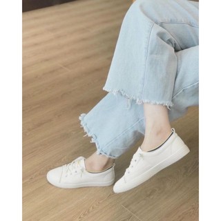 Giày Thể Thao Nữ Trắng Basic Viền Cổ Vàng Da Siêu Mềm Êm

