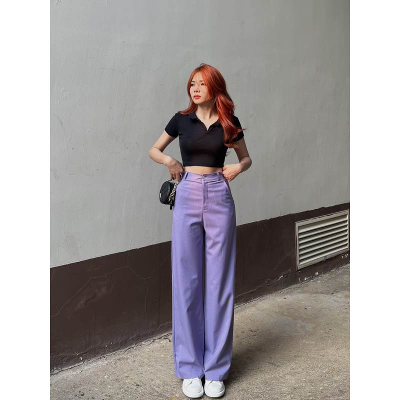 Quần Cotton Lạnh nữ HHVINTAGE kiểu ống suông 1 nút co giãn Pant 03