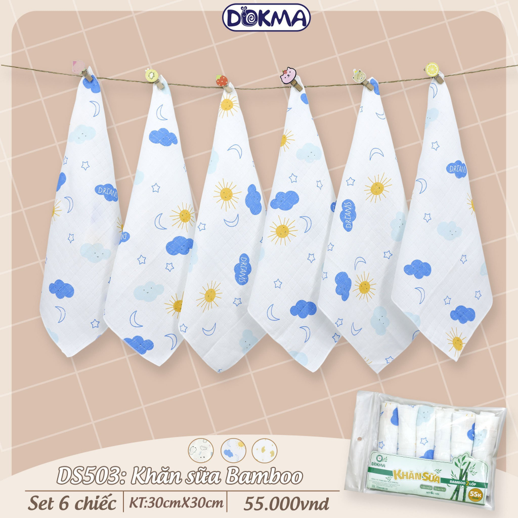 Set 6 khăn sữa sợi tre 2 lớp Dokma DS503