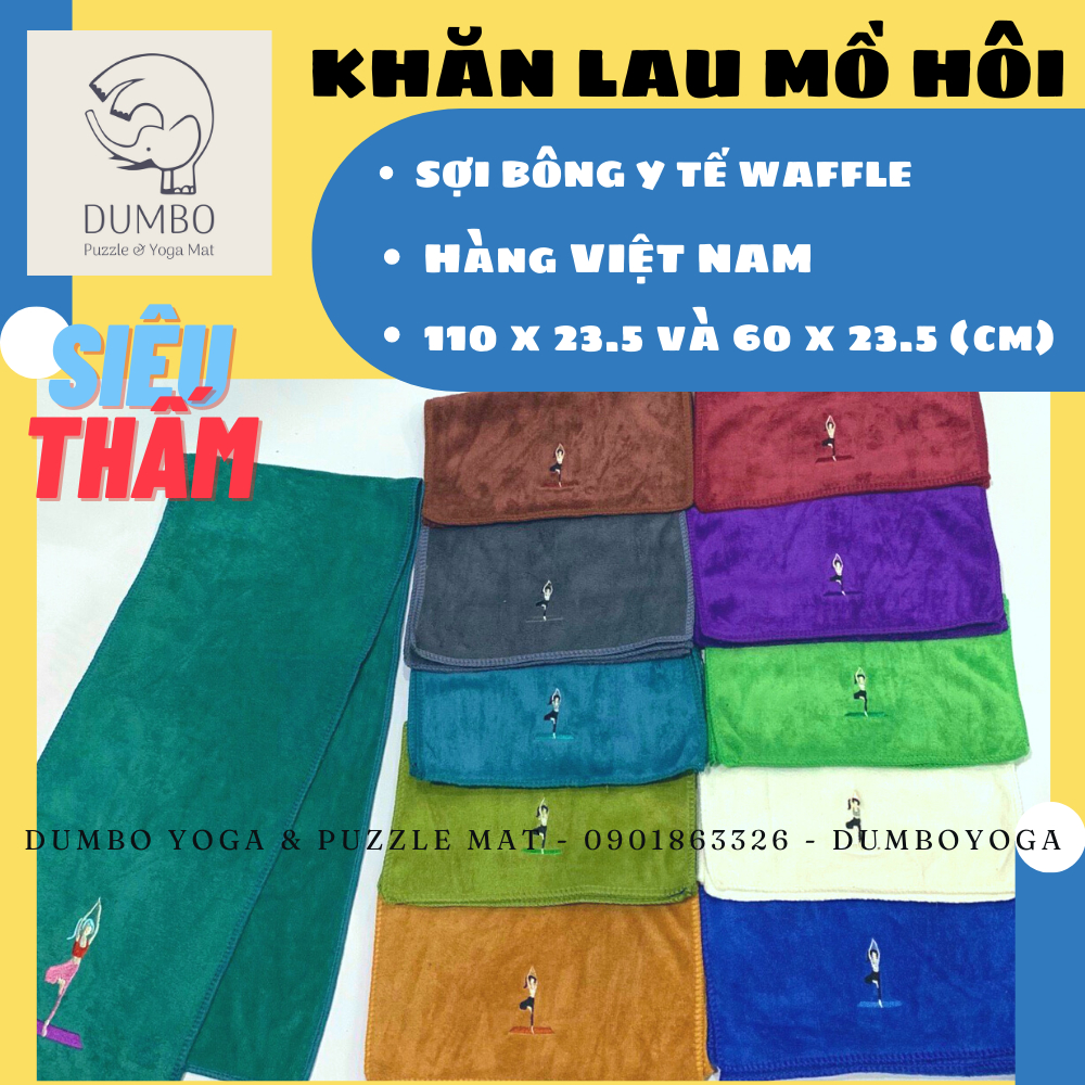 Khăn lau mồ hôi tập Yoga DUMBO MAT sợi bông y tế, Khăn thể thao lau siêu thấm - kích thước 110cm/60cm x 23.5cm