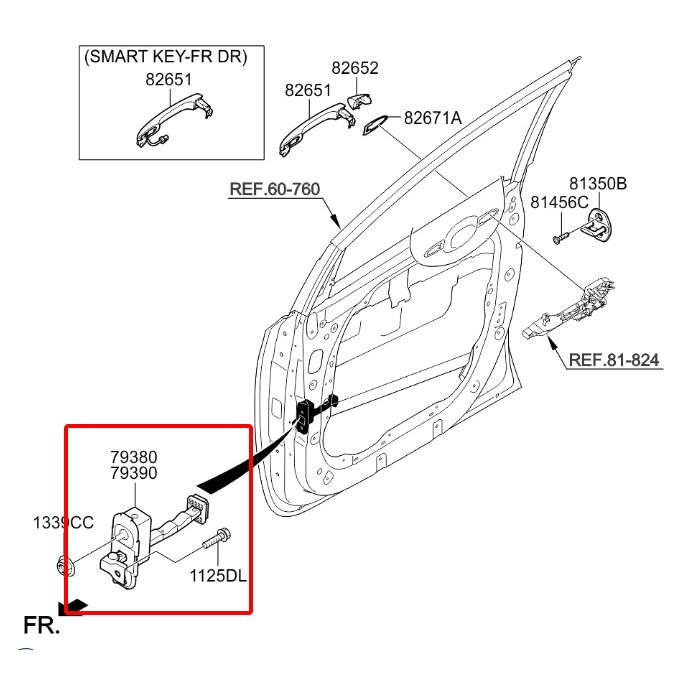 Thanh dẫn hướng / Thanh chốt / Thanh hãm cửa trước KIA SEDONA 2014 - 2019  - Hàng chính hãng 79380A9000/79390A9000