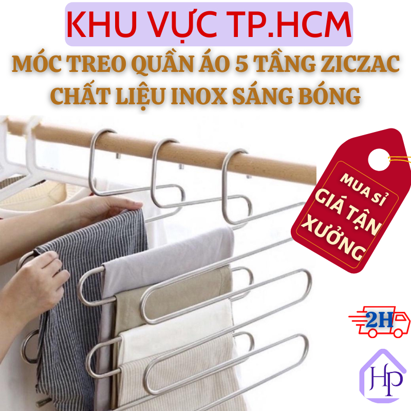 Móc Treo Quần Áo 5 Tầng Chữ S Chất Liệu Inox Chống Gỉ Set, Đa Năng Và Tiện Lợi Giúp Tiết Kiệm Không Gian Tủ