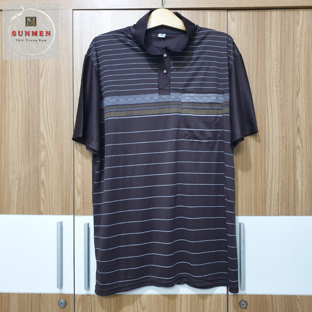 Áo Thun Nam Trung Niên Sọc Ngang From Rộng Tay Lở Vải Thun Lạnh Cực Thoáng Mát SUNMEN Size