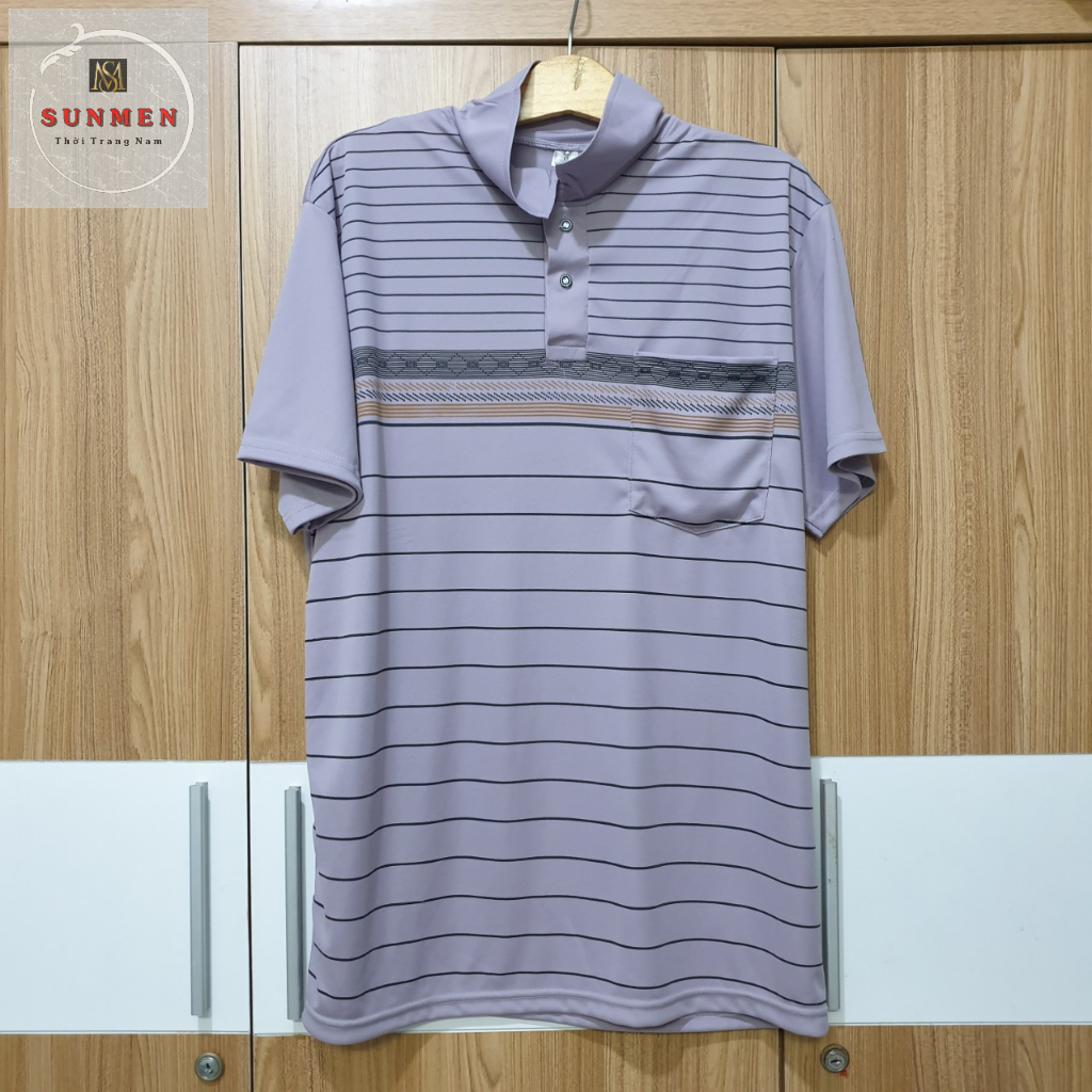 Áo Thun Nam Trung Niên Sọc Ngang From Rộng Tay Lở Vải Thun Lạnh Cực Thoáng Mát SUNMEN Size