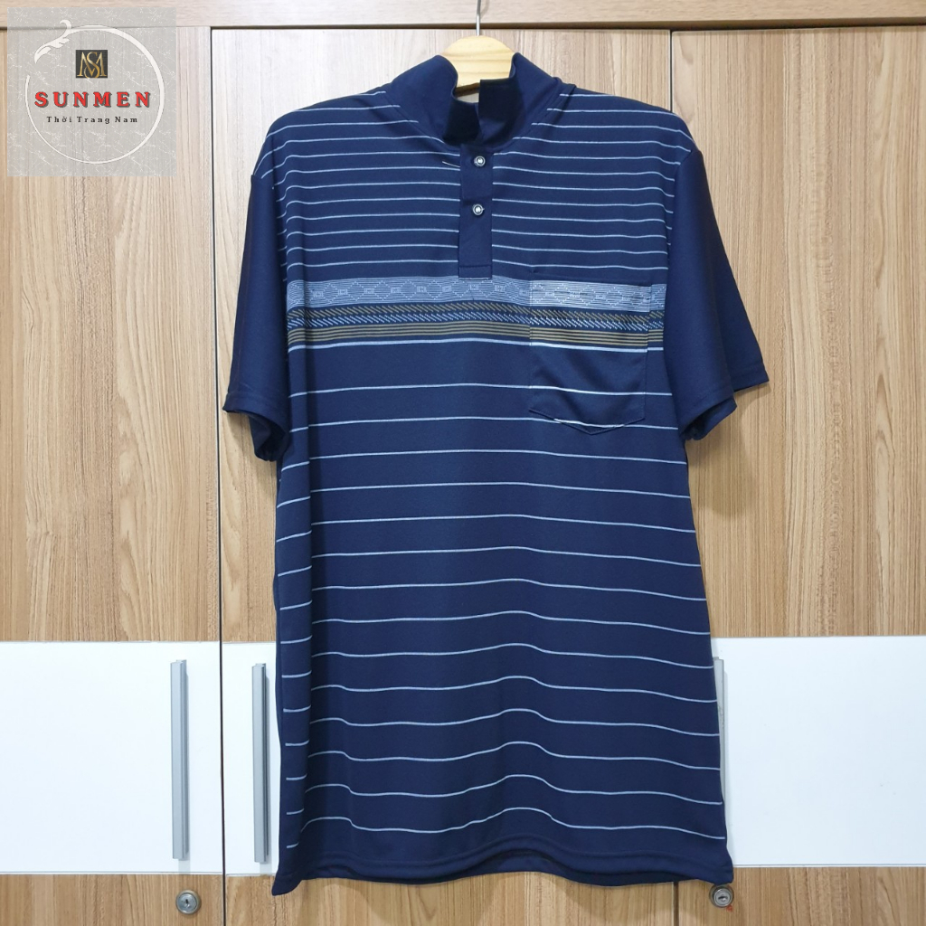 Áo Thun Nam Trung Niên Sọc Ngang From Rộng Tay Lở Vải Thun Lạnh Cực Thoáng Mát SUNMEN Size