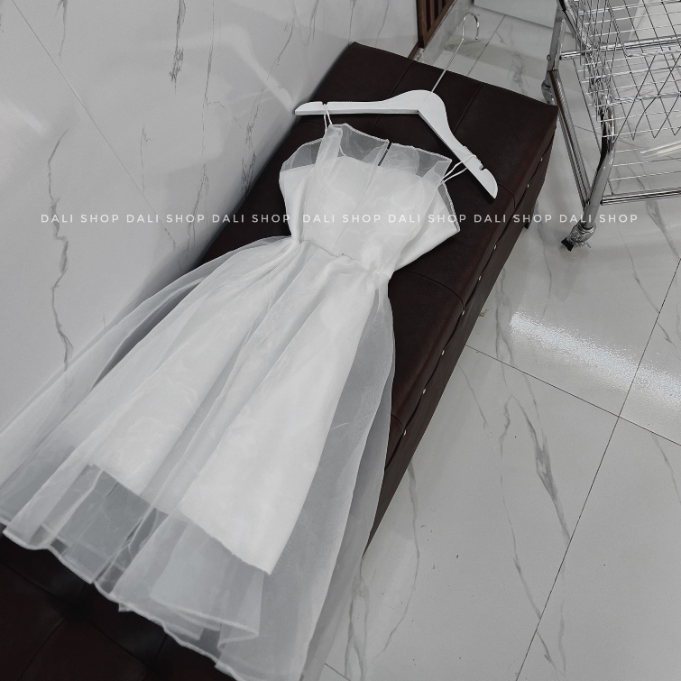 Váy Voan Xếp Li Bánh Bèo 2 Lớp Bánh Bèo Có Sẵn Đệm Ngực, Váy Cúp Ngực Tiểu Thư