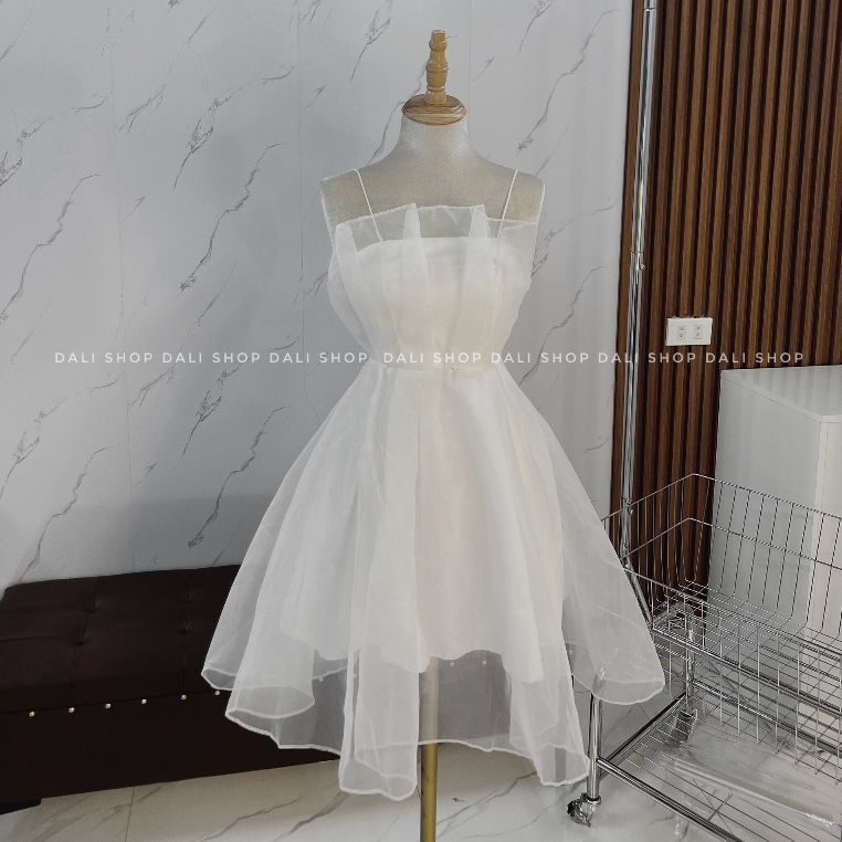 Váy Voan Xếp Li Bánh Bèo 2 Lớp Bánh Bèo Có Sẵn Đệm Ngực, Váy Cúp Ngực Tiểu Thư