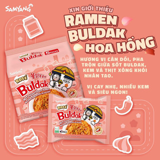 Lốc 5 gói mì khô gà cay Samyang ramen buldak hoa Hồng siêu ngon