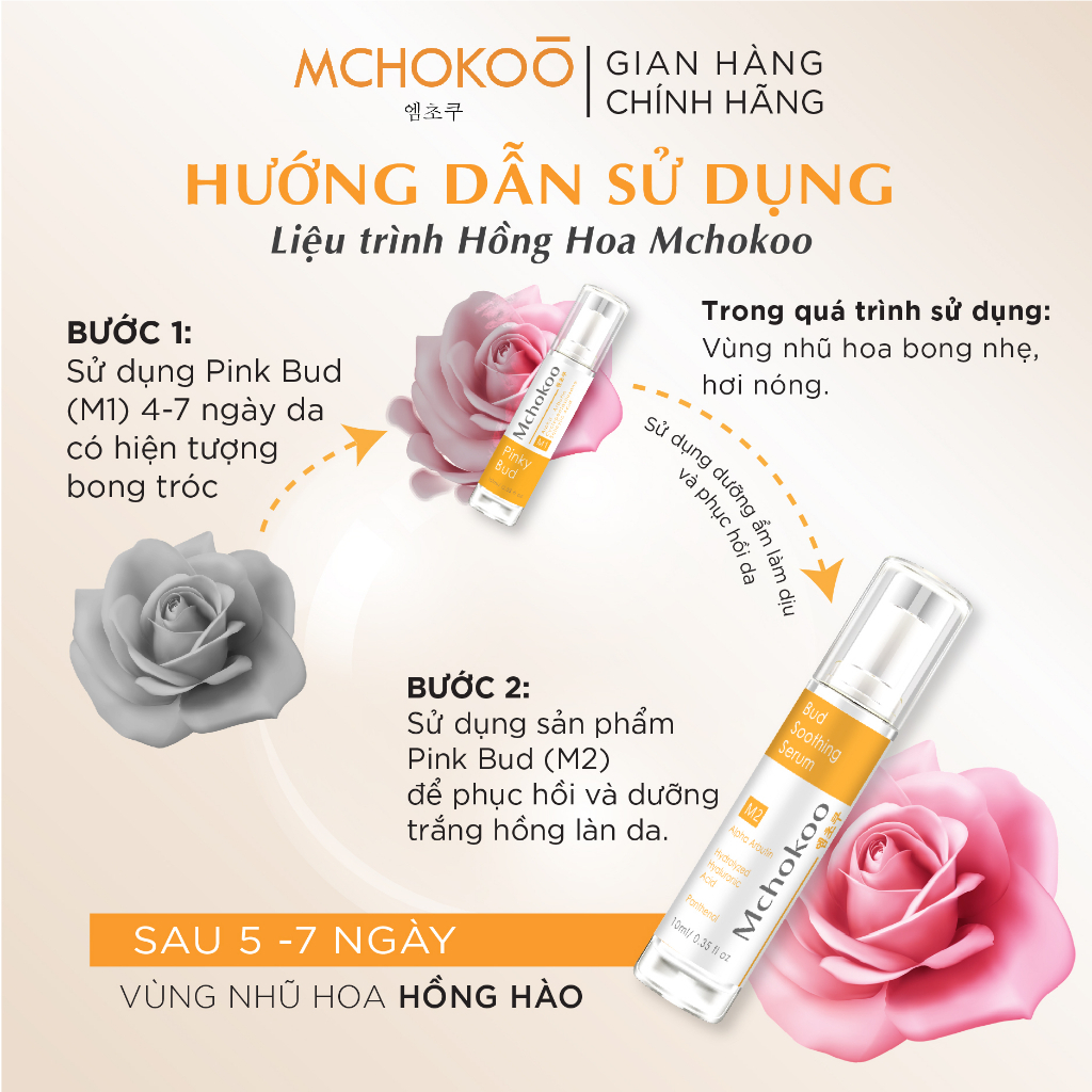 Serum Dưỡng Ẩm Hồng Hoa Mchokoo, Liệu trình Hồng Hoa, Hồng Nhũ Hoa, Làm Trắng Nhũ Hoa Ngay Tại Nhà