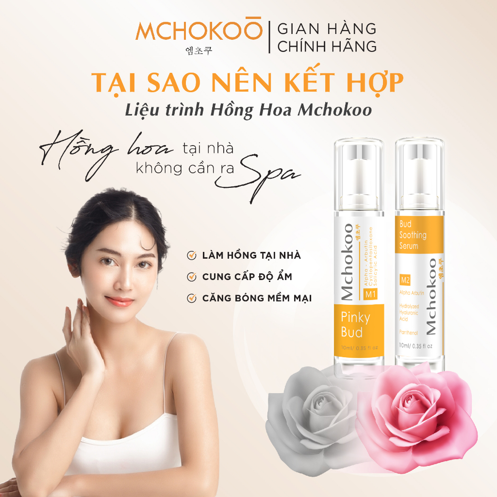 Liệu Trình Hồng Hoa Mchokoo, Hồng Nhũ Hoa M1 + Serum Dưỡng Ẩm Hồng Hoa M2, Làm Hồng Ti, Giảm Thâm Nhũ Hoa Ngay Tại Nhà