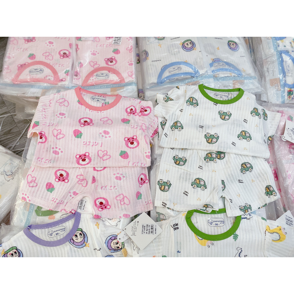 Dory House  Bộ Short Cộc Tay Cotton Gân Thông Hơi In Hình Họa Tiết Dễ Thương Cho Bé Trai Bé Gái Hàng Quảng Châu